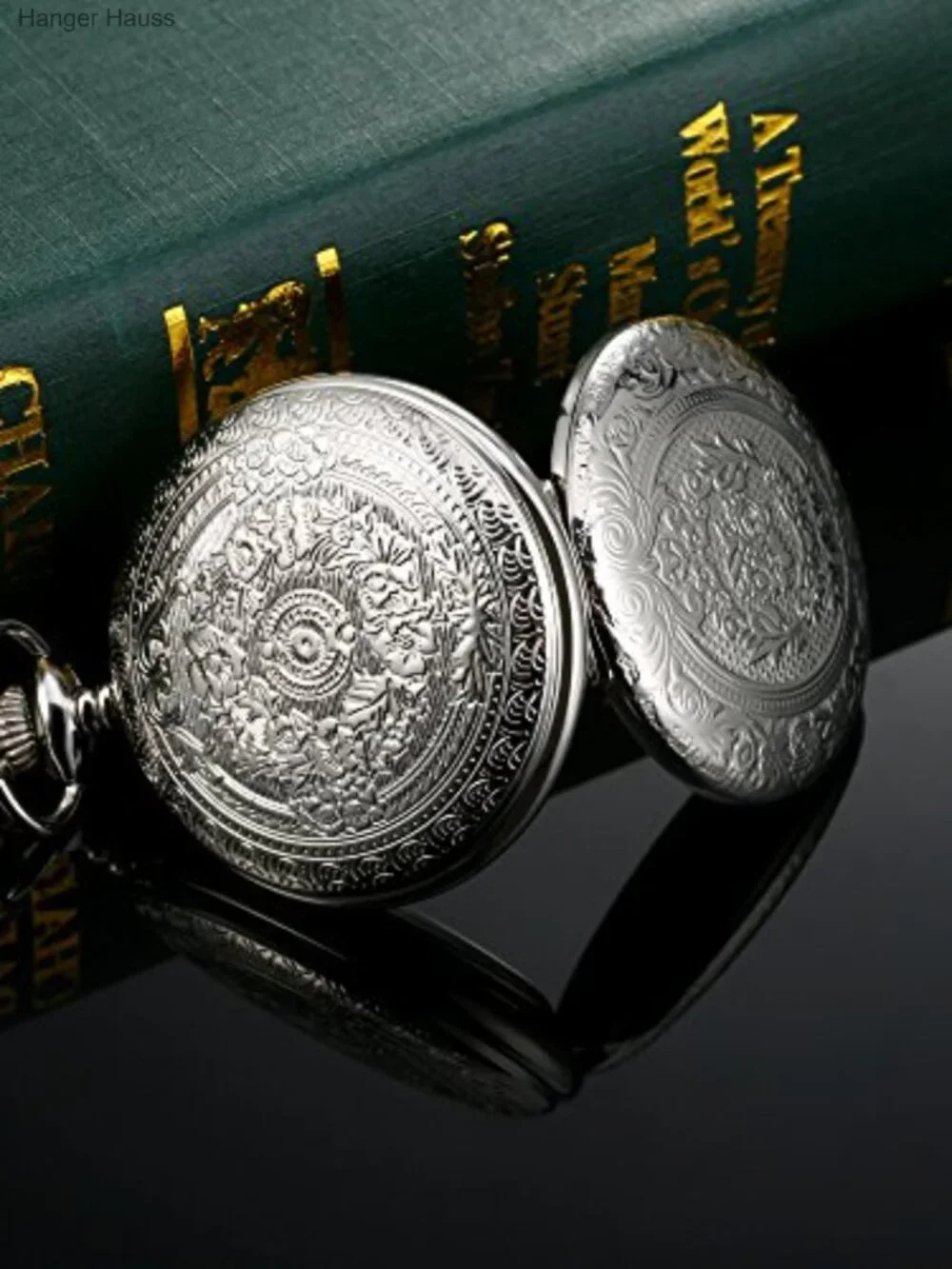 Men's Quartz Pocket Watch with Black Dial, Chain, Gift Box